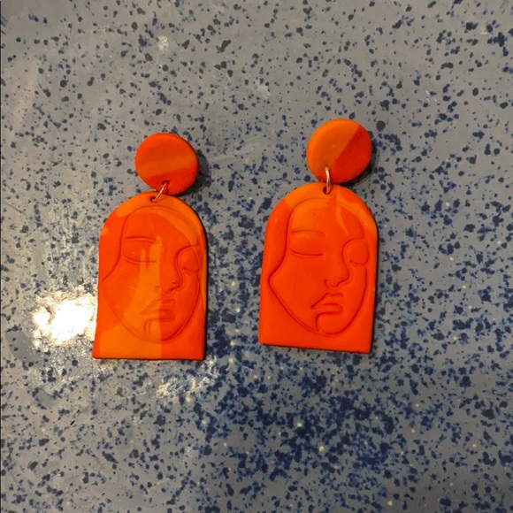 Handmade Abstract Woman’s Face Clay Earrings - Picture 7 of 11